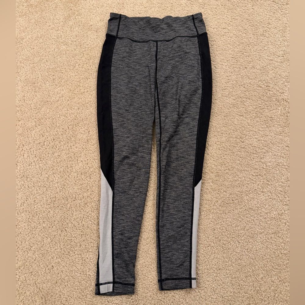 Athleta Grey Black Colorblock Leggings Size M | Workout Yoga Activewear